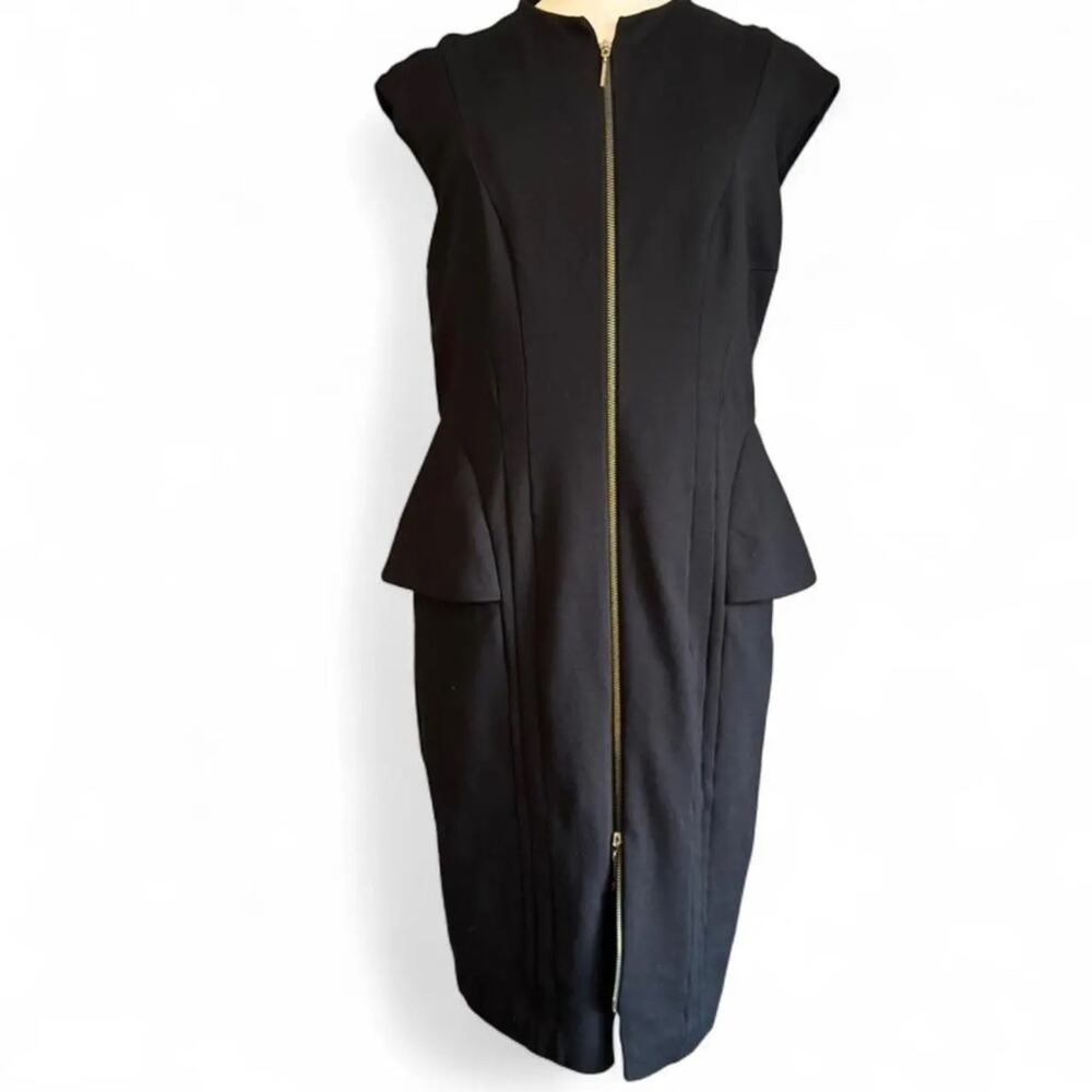 Ted Baker Black Midi Dress with Gold Front Zip Detail